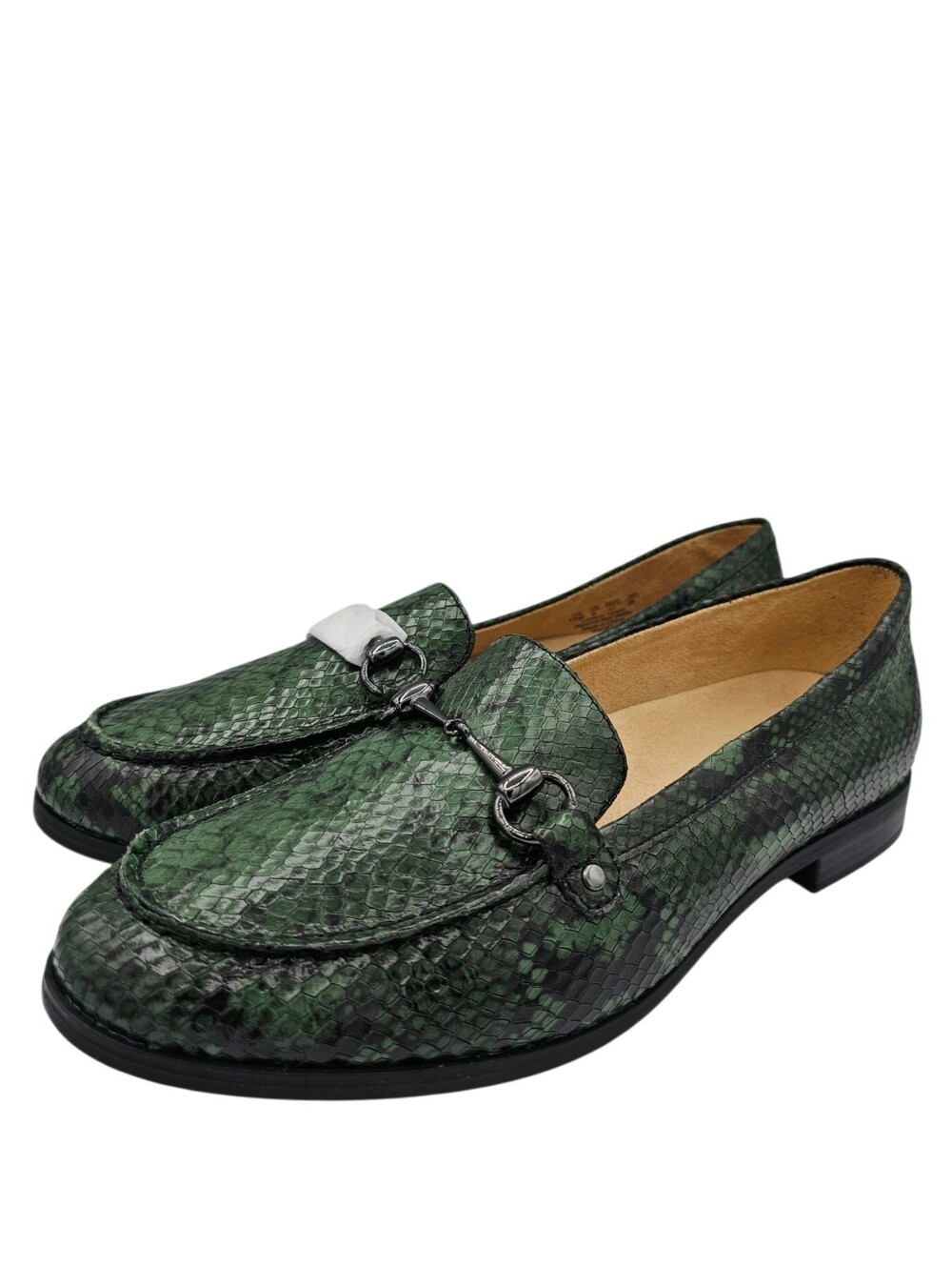 NWOT Naturalizer Green Leather Snakeskin Print Horsebit Macey Flats Loafers
